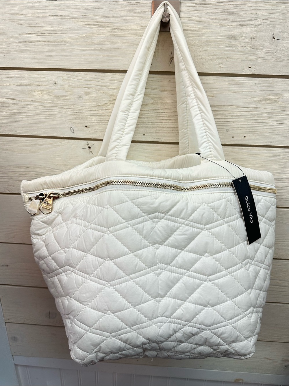NWT Dolce Vita White Quilted Puffer Tote Bag Large Weekender